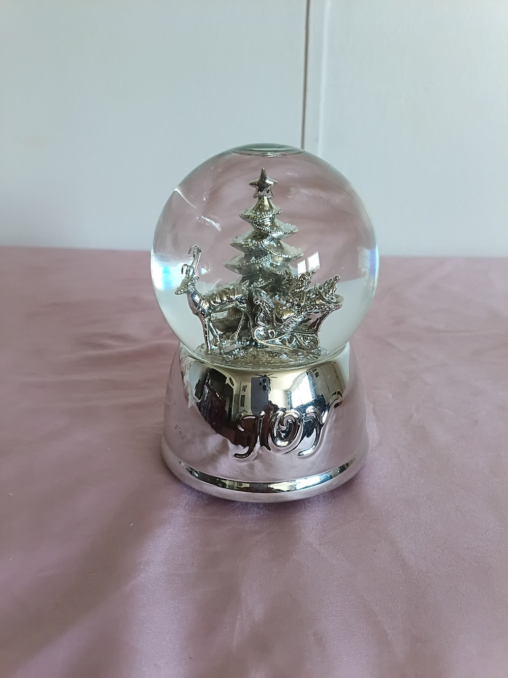Joy Christmas Snow Globe with Sleigh and Reindeer